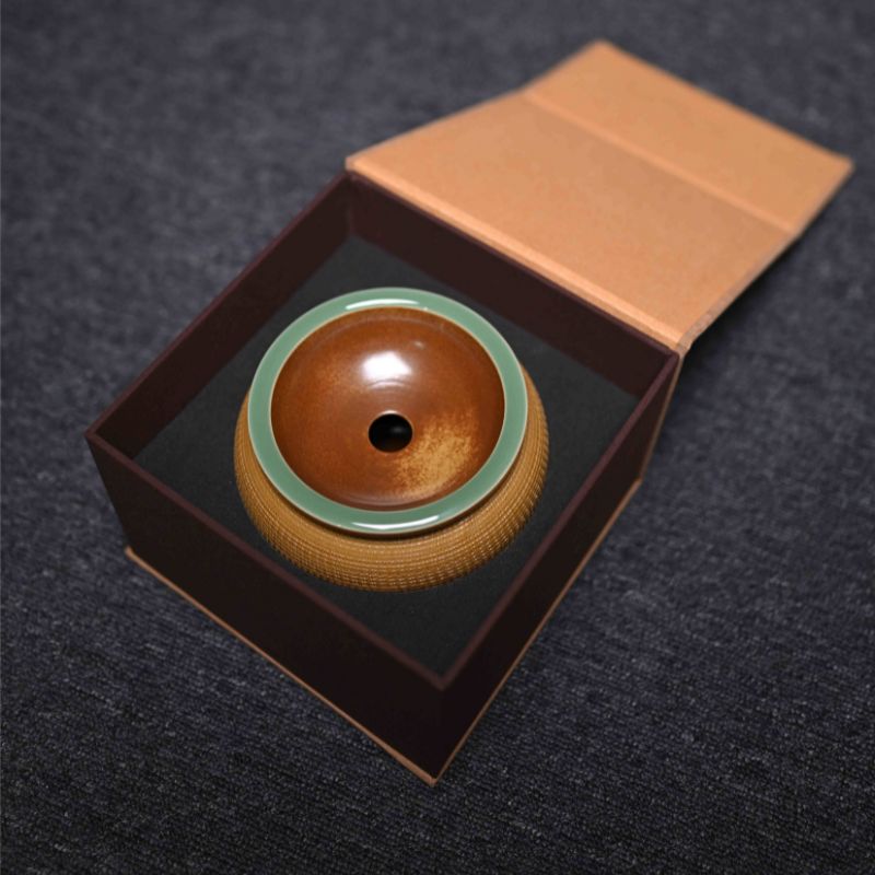 ‘’Jianshui‘’  Celadoner Plum Green Glaze Engraving Pattern Tea Cddy - Celadoner