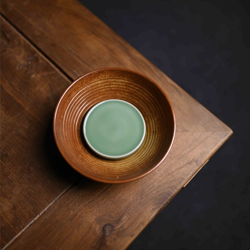 ‘’Pot Bearing‘’ Celadoner Grass Gray Glaze Tea Tray Jade Bracelet Pot two piece suit Teapot Set