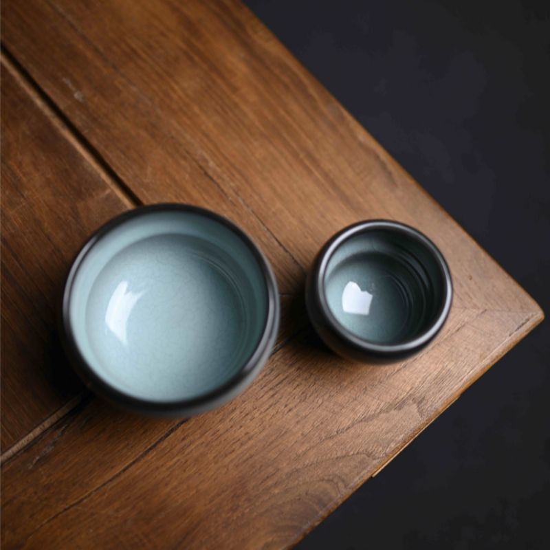 "Iron Maiden" Gray Glazed Fortune and Prosperity Gourd Cup & Gourd Small Cup Duo