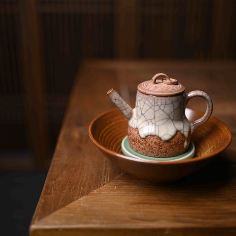 ‘’Pot Bearing‘’ Celadoner Grass Gray Glaze Tea Tray Jade Bracelet Pot two piece suit Teapot Set