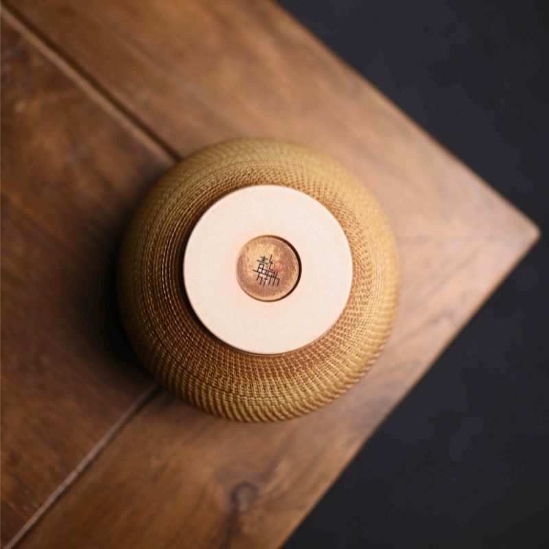 ‘’Jianshui‘’ Celadoner Plum Green Glaze Engraving Pattern Tea Cddy