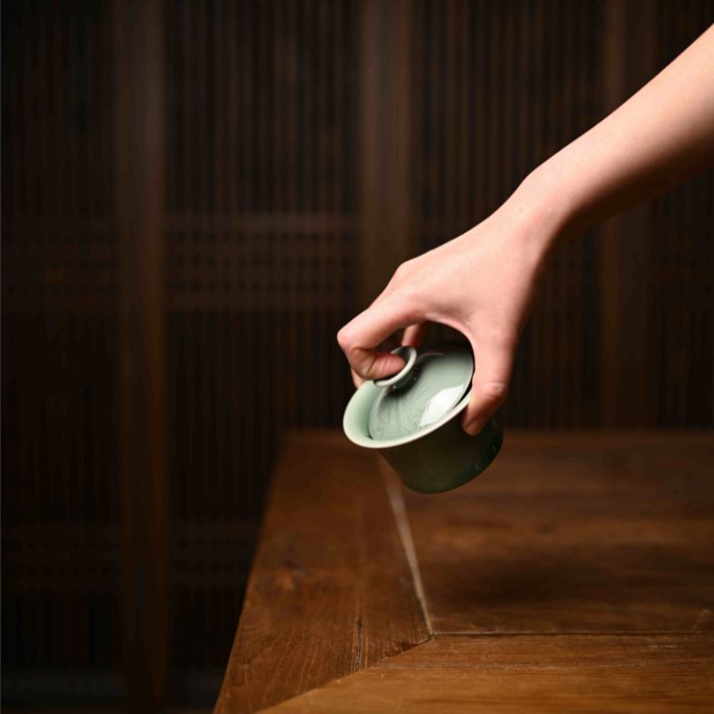 ”Green Bamboo” Celadoner Plum Green Glaze Gaiwan Green Bamboo Cup