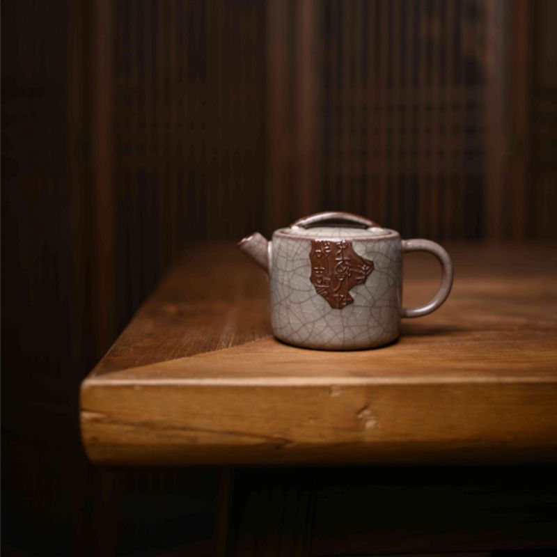 "Modern Ge Kiln" Celadoner Premium Plategold Writing Pot Justice In Hand Put The Lid on The Tea SetDragon Pattern Square Plate