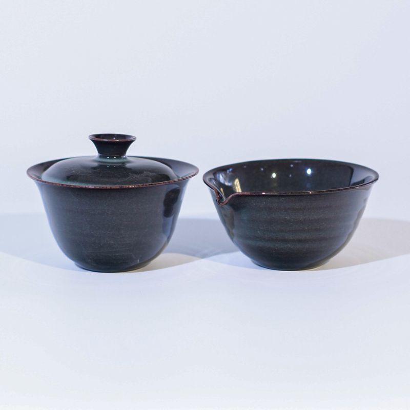 "Emerald Oasis" Small Ironware Covered Bowl and Fair Cup Set