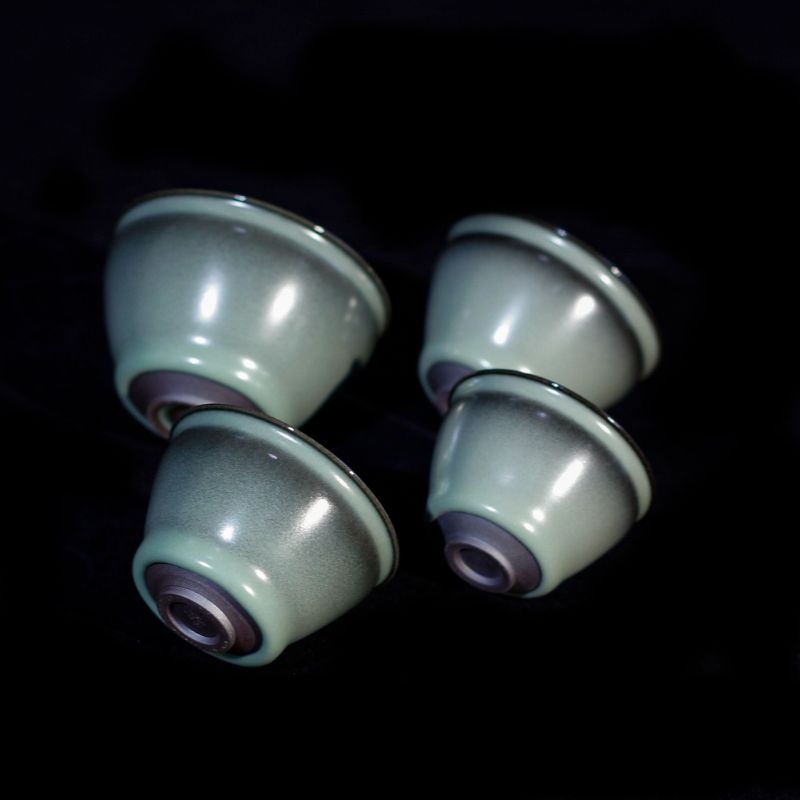 "Cerulean Glaze with Black Rim" Celadon Plum Green Bundle Cup Set