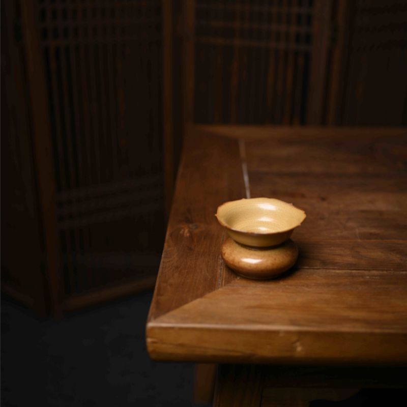 "Woodland Grace" Celadoner Two-Piece Tea Strainer Set with Grass and Wood Ash Glaze