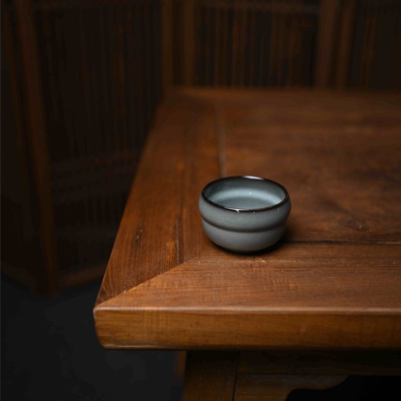 "Iron Maiden" Celadoner Gray Glazed Fortune and Prosperity Cup with Iron Texture