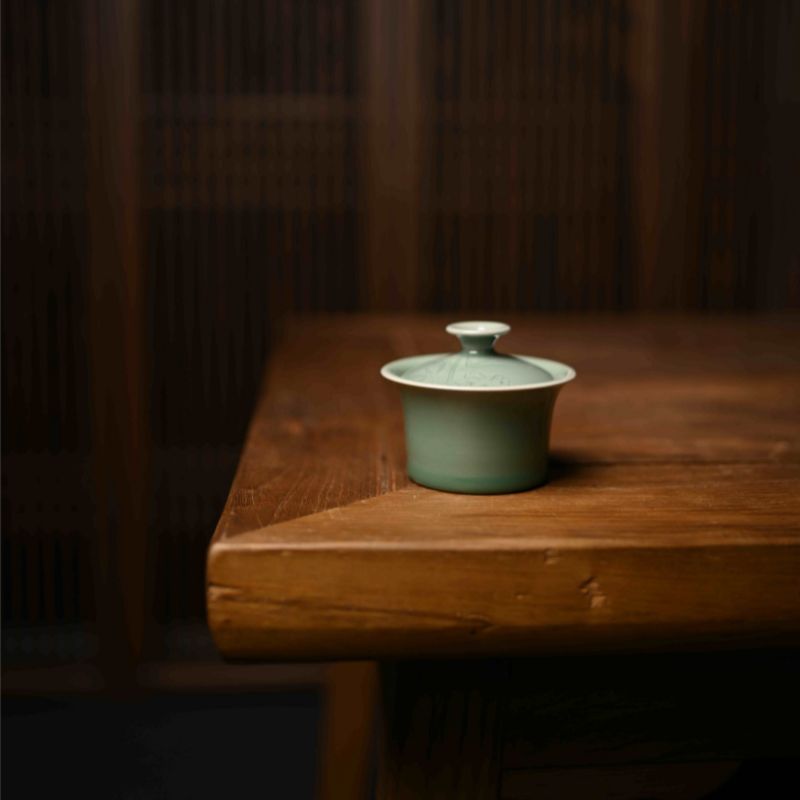”Green Bamboo” Celadoner Plum Green Glaze Gaiwan Green Bamboo Cup