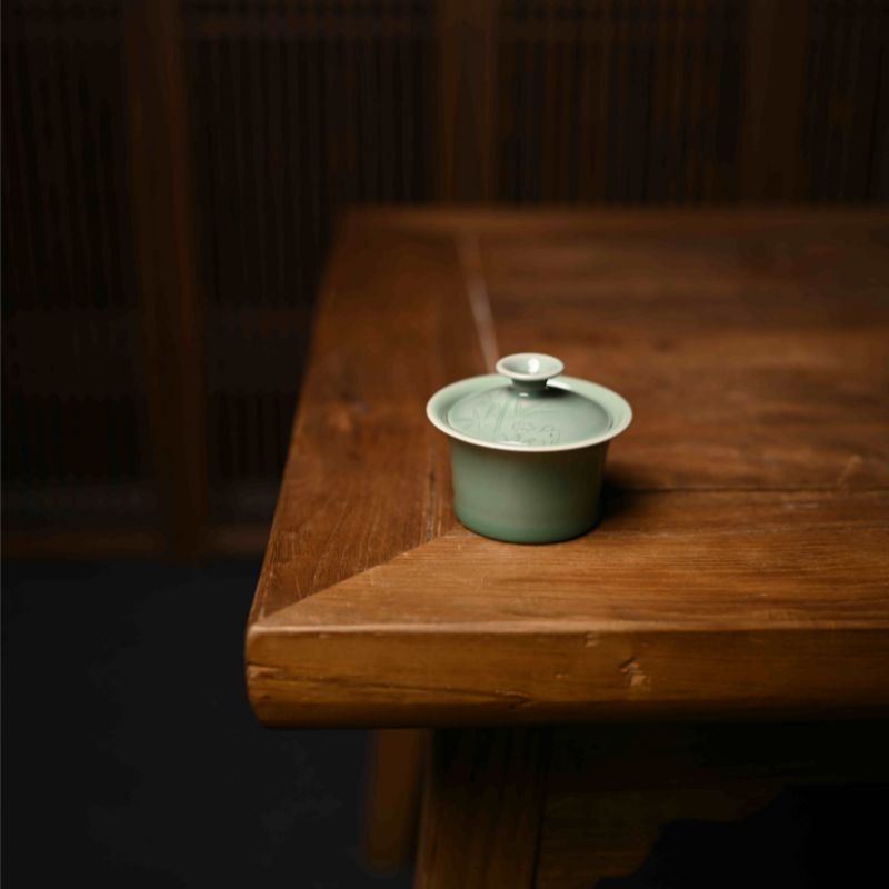 ”Green Bamboo” Celadoner Plum Green Glaze Gaiwan Green Bamboo Cup