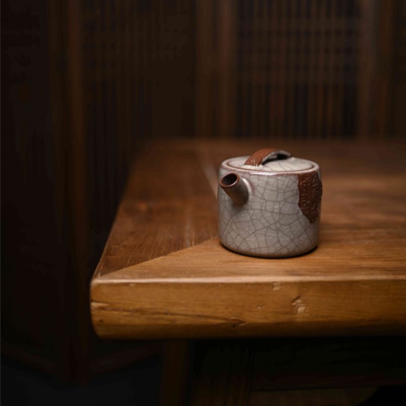"Modern Ge Kiln" Celadoner Premium Plategold Writing Pot Justice In Hand Put The Lid on The Tea SetDragon Pattern Square Plate