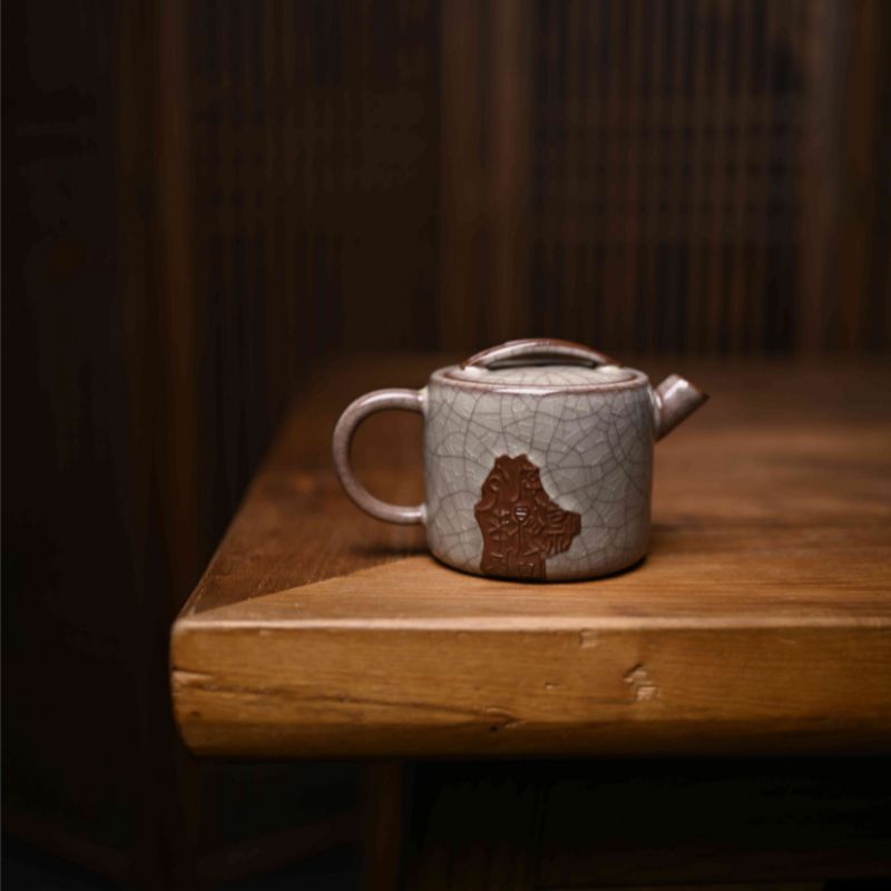 "Modern Ge Kiln" Celadoner Premium Plategold Writing Pot Justice In Hand Put The Lid on The Tea SetDragon Pattern Square Plate