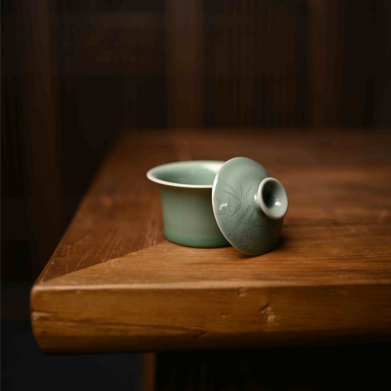 ”Green Bamboo” Celadoner Plum Green Glaze Gaiwan Green Bamboo Cup