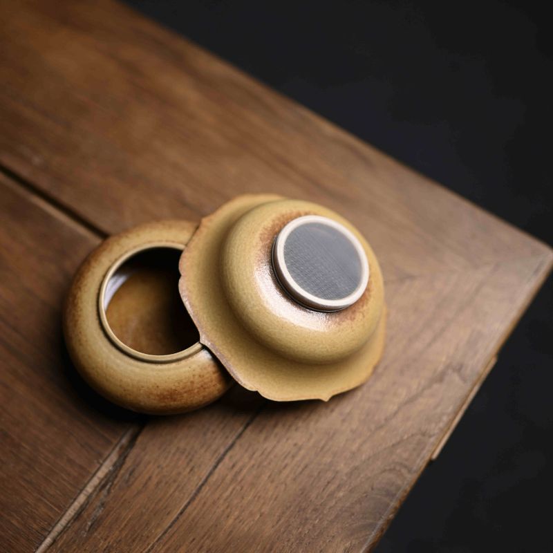 "Woodland Grace" Celadoner Two-Piece Tea Strainer Set with Grass and Wood Ash Glaze
