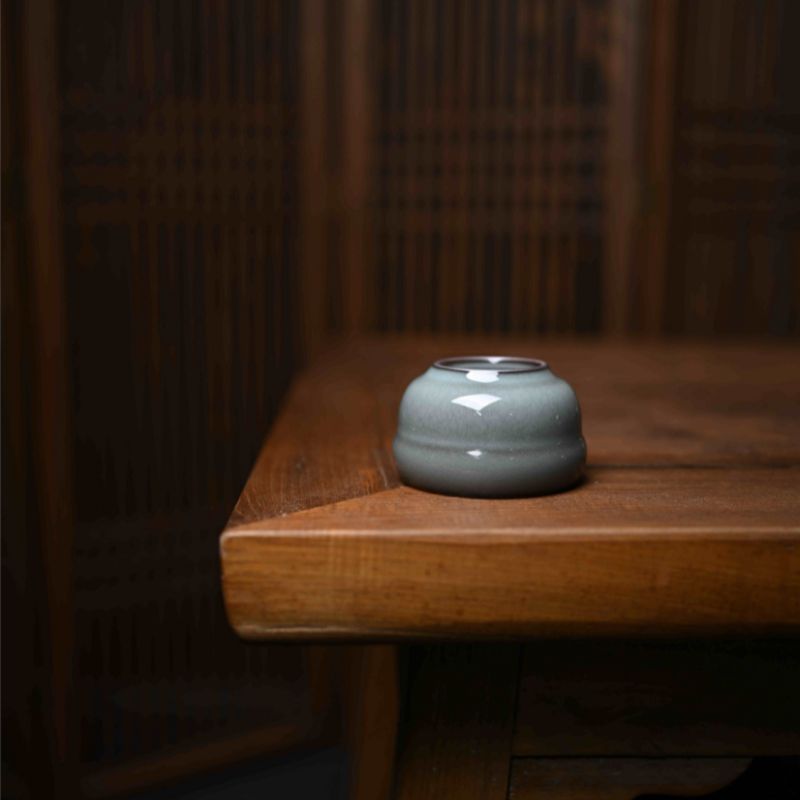 "Iron Maiden" Celadoner Gray Glazed Fortune and Prosperity Cup with Iron Texture