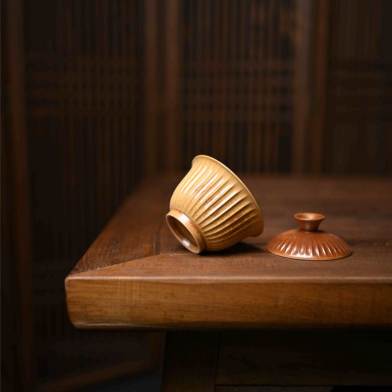"Nature's Stripes" Handcrafted Covered Bowl with Grass and Wood Ash Glaze