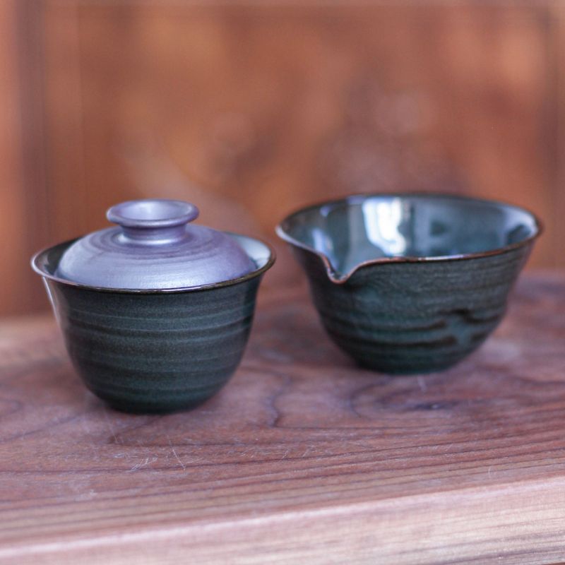 Celadoner  Celadon Small Ironware Covered Bowl and Fair Cup Set