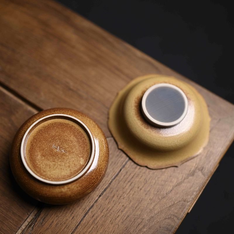 "Woodland Grace" Celadoner Two-Piece Tea Strainer Set with Grass and Wood Ash Glaze