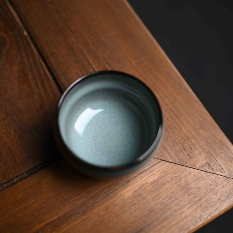 "Iron Maiden" Celadoner Gray Glazed Fortune and Prosperity Cup with Iron Texture