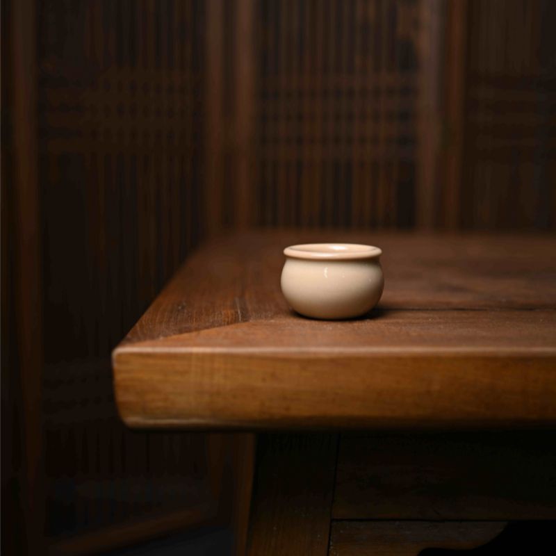 "Sandy Oasis" Celadon Small Gourd Cup with Beige Glaze