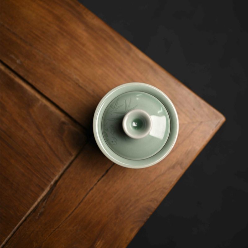 ”Green Bamboo” Celadoner Plum Green Glaze Gaiwan Green Bamboo Cup