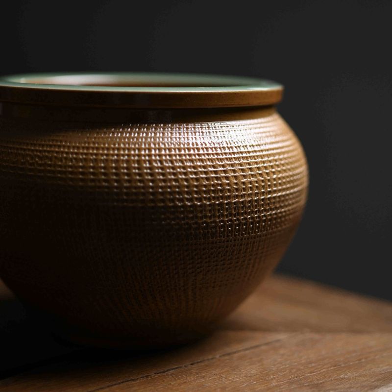 ‘’Jianshui‘’  Celadoner Plum Green Glaze Engraving Pattern Tea Cddy - Celadoner