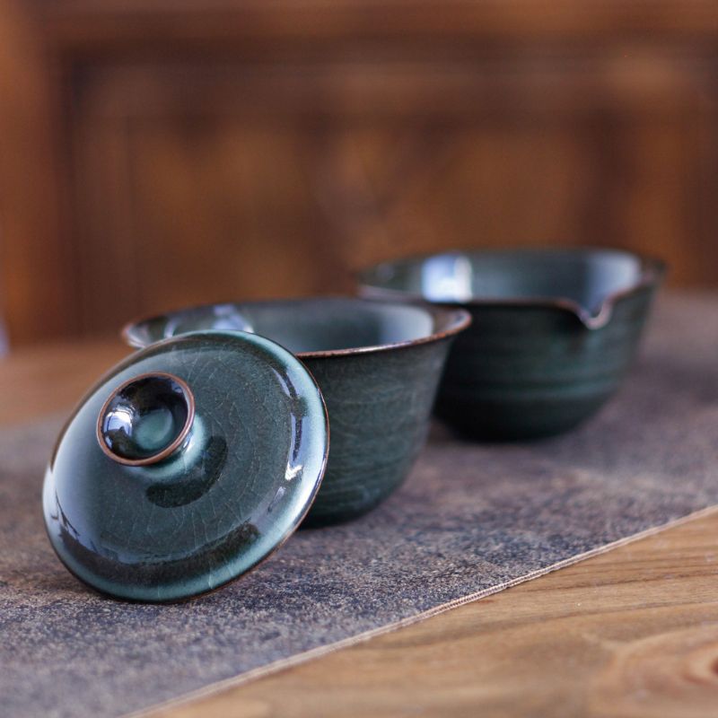 "Emerald Oasis" Small Ironware Covered Bowl and Fair Cup Set