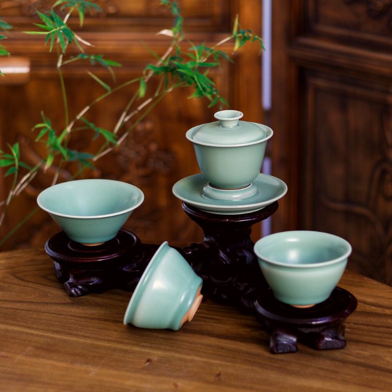 "Serene Blossom" Blue Green-ish Celadon Tea Set