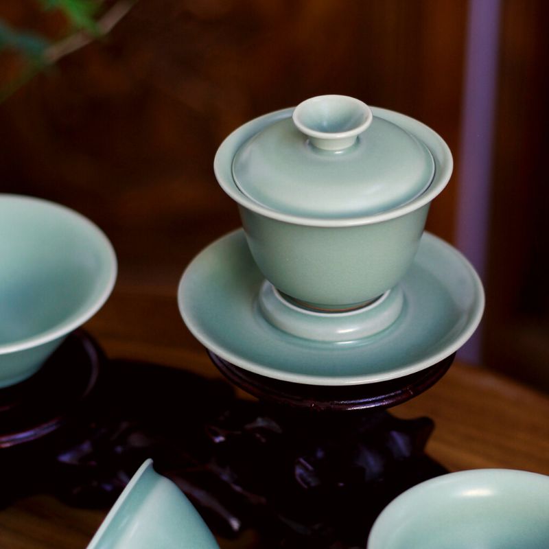 "Serene Blossom" Blue Green-ish Celadon Tea Set