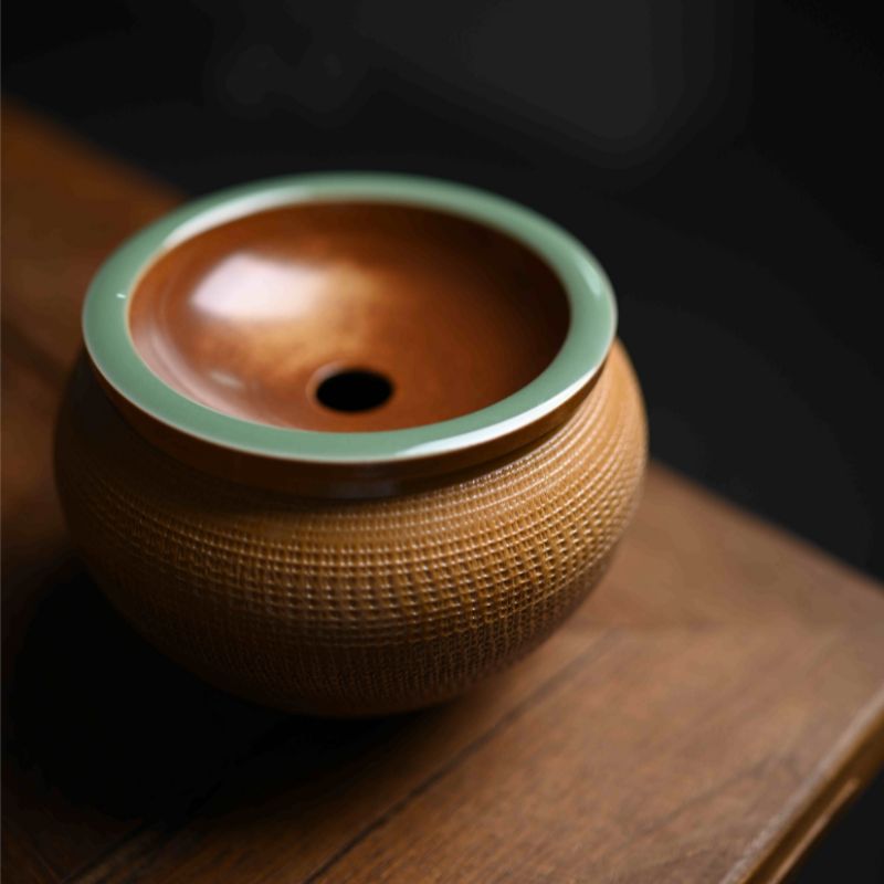 ‘’Jianshui‘’  Celadoner Plum Green Glaze Engraving Pattern Tea Cddy - Celadoner