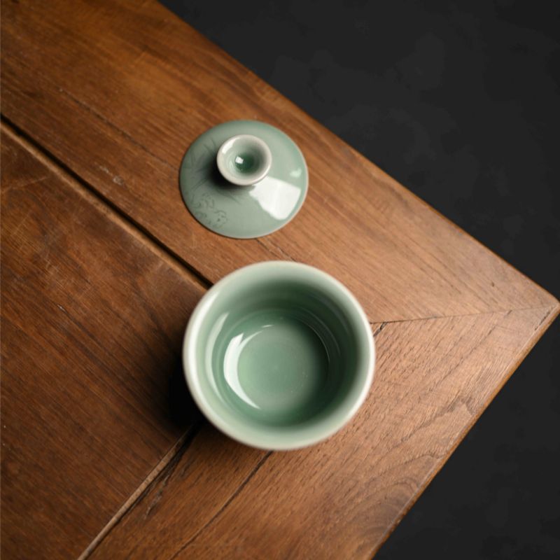”Green Bamboo” Celadoner Plum Green Glaze Gaiwan Green Bamboo Cup