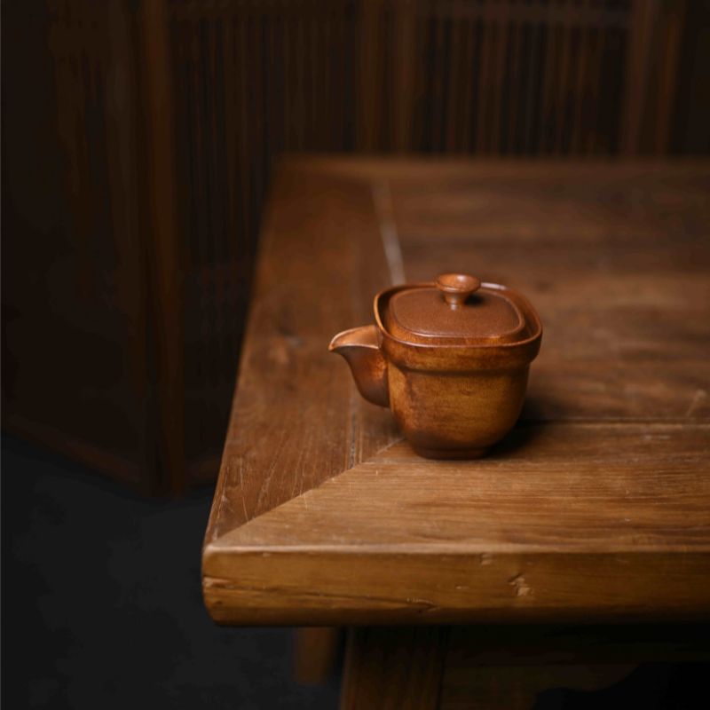 "Sylvan Serenity" Celadoner Square-based Handle Teapot with Grass and Wood Ash Glaze