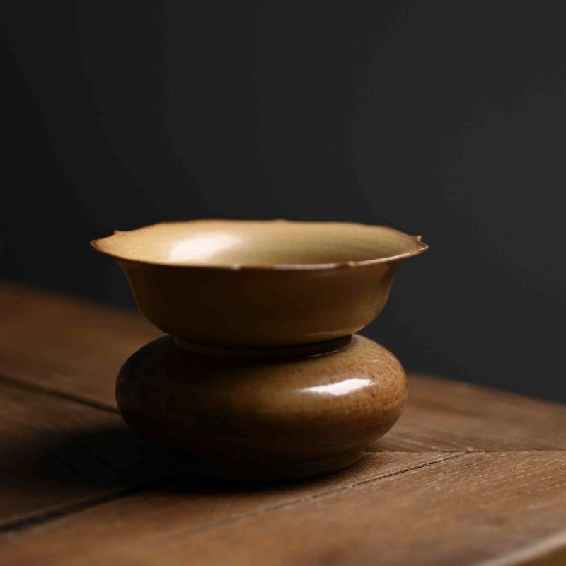 "Woodland Grace" Celadoner Two-Piece Tea Strainer Set with Grass and Wood Ash Glaze
