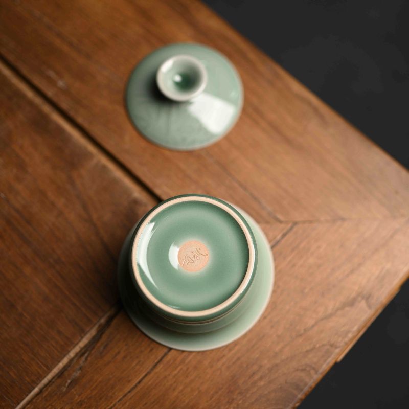 ”Green Bamboo” Celadoner Plum Green Glaze Gaiwan Green Bamboo Cup