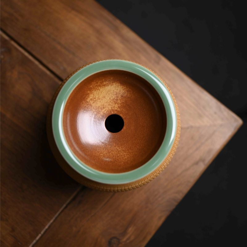 ‘’Jianshui‘’  Celadoner Plum Green Glaze Engraving Pattern Tea Cddy - Celadoner
